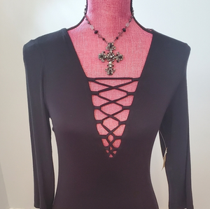 NWT Black Dress w/‎ Criss-cross Chest Design
